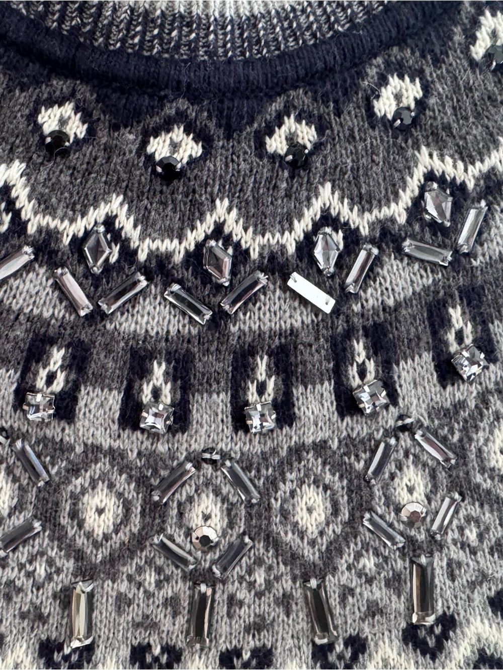 Ann Taylor Women's Jeweled Cream Fair Isle Crewneck Sweater - Size S - Picture 3 of 5
